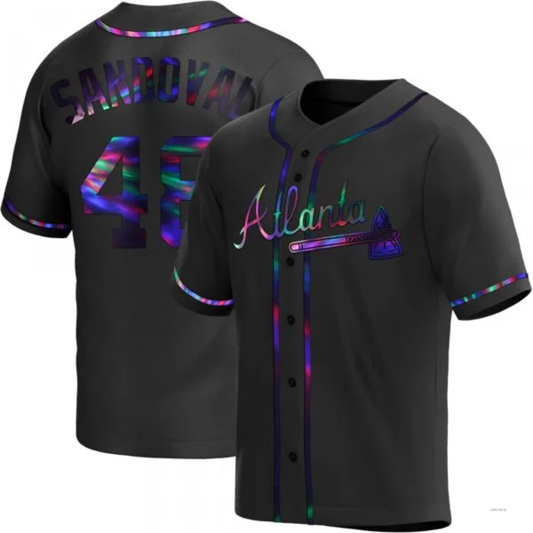 Atlanta Braves #48 Pablo Sandoval Black Holographic Alternate Jersey Stitches Baseball Jerseys