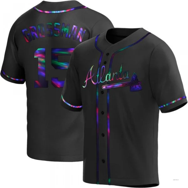 Atlanta Braves #15 Robbie Grossman Black Holographic Alternate Jersey Stitches Baseball Jerseys