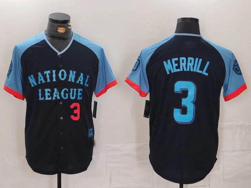 San Diego Padres #3 Jackson Merrill Number Navy 2024 All Star Limited Stitched Baseball Jersey