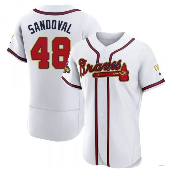 Atlanta Braves #48 Pablo Sandoval Gold White 2022 Program Jersey Stitches Baseball Jerseys