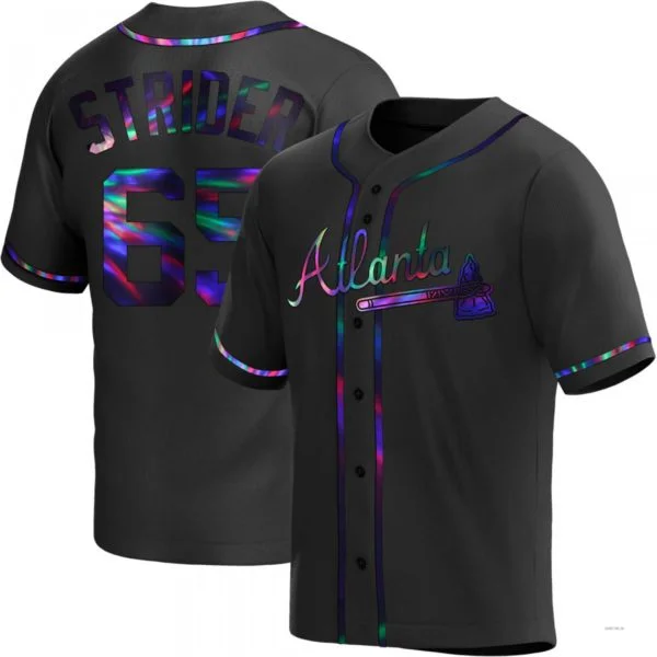 Atlanta Braves #65 Spencer Strider Black Holographic Alternate Jersey Stitches Baseball Jerseys