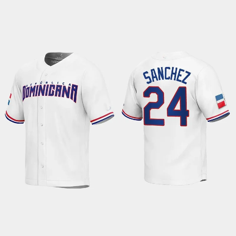 #24 GARY SANCHEZ DOMINICAN REPUBLIC BASEBALL 2023 WORLD BASEBALL CLASSIC REPLICA JERSEY ¨C WHITE Stitches Baseball Jerseys