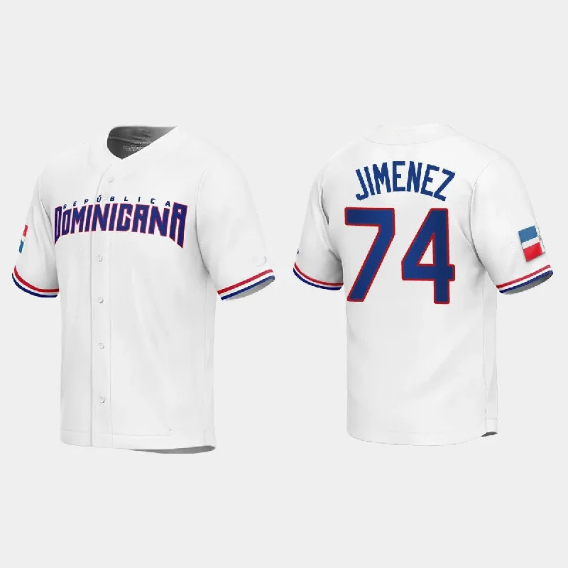 #74 ELOY JIMENEZ DOMINICAN REPUBLIC BASEBALL 2023 WORLD BASEBALL CLASSIC REPLICA JERSEY ¨C WHITE Stitches Baseball Jerseys