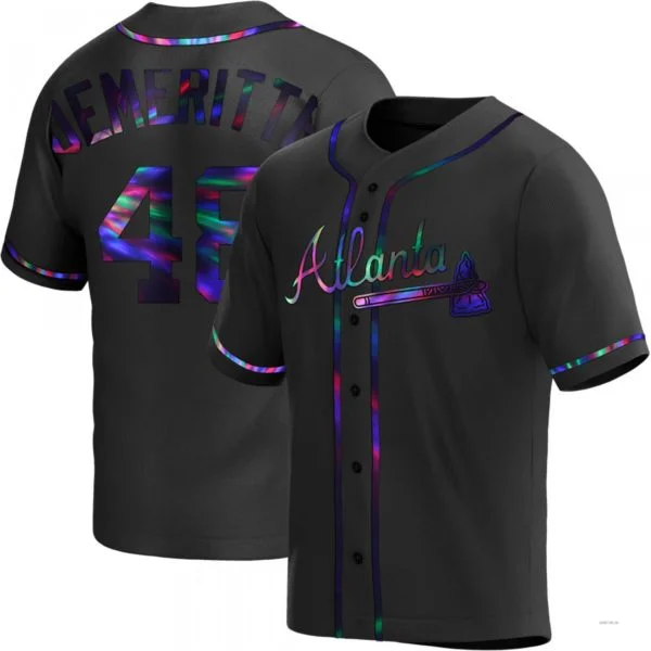 Atlanta Braves #48 Travis Demeritte Black Holographic Alternate Jersey Stitches Baseball Jerseys