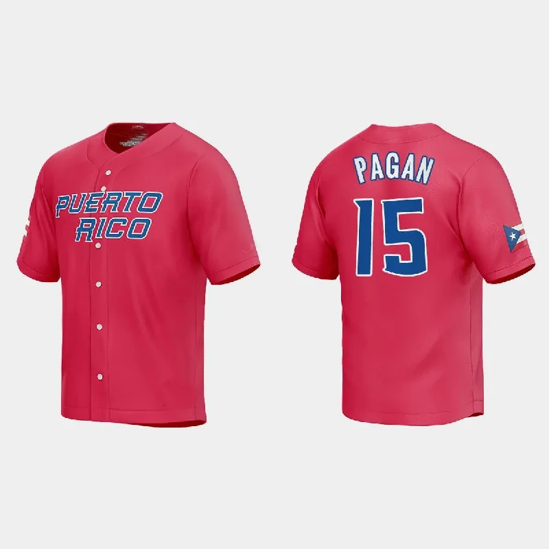 #15 EMILIO PAGAN PUERTO RICO BASEBALL 2023 WORLD BASEBALL CLASSIC JERSEY ¨C RED Stitches Baseball Jerseys