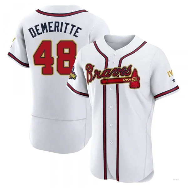 Atlanta Braves #48 Travis Demeritte Gold White 2022 Program Jersey Stitches Baseball Jerseys