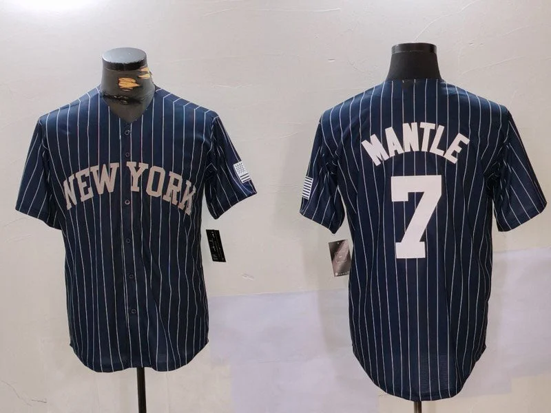 New York Yankees #7 Mickey Mantle Navy Pinstripe Fashion Cool Base Baseball Jersey