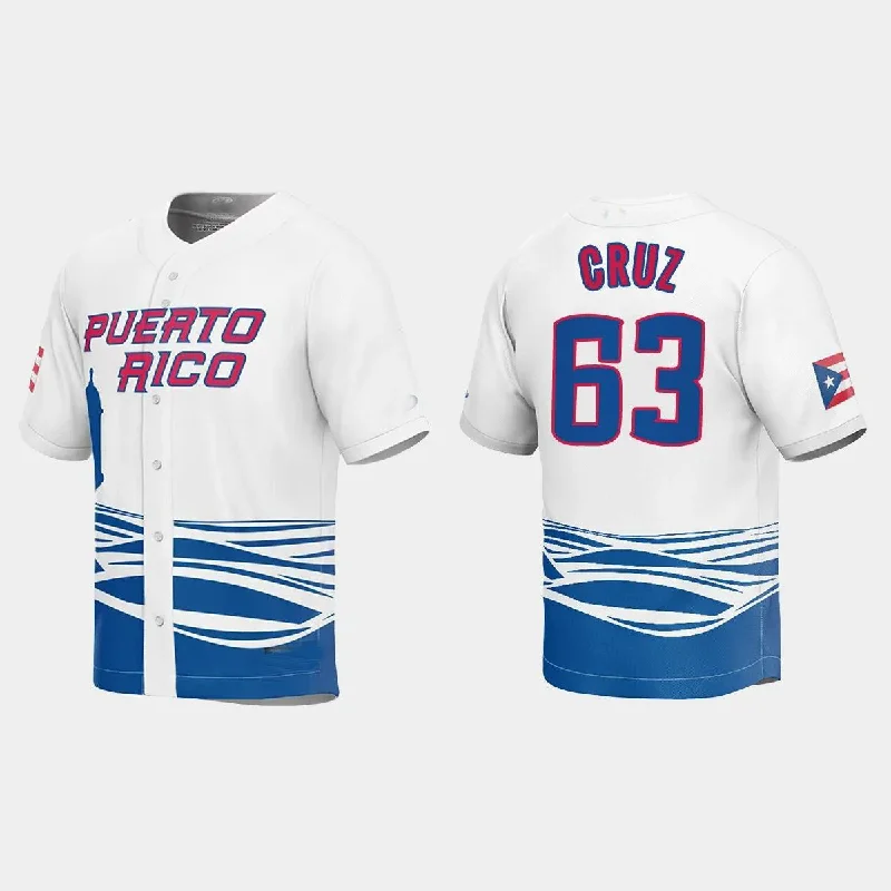 #63 FERNANDO CRUZ PUERTO RICO BASEBALL 2023 WORLD BASEBALL CLASSIC JERSEY ¨C WHITE Stitches Baseball Jerseys