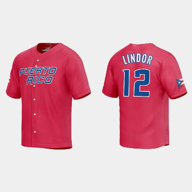 #12 FRANCISCO LINDOR PUERTO RICO BASEBALL 2023 WORLD BASEBALL CLASSIC JERSEY ¨C RED Stitches Baseball Jerseys