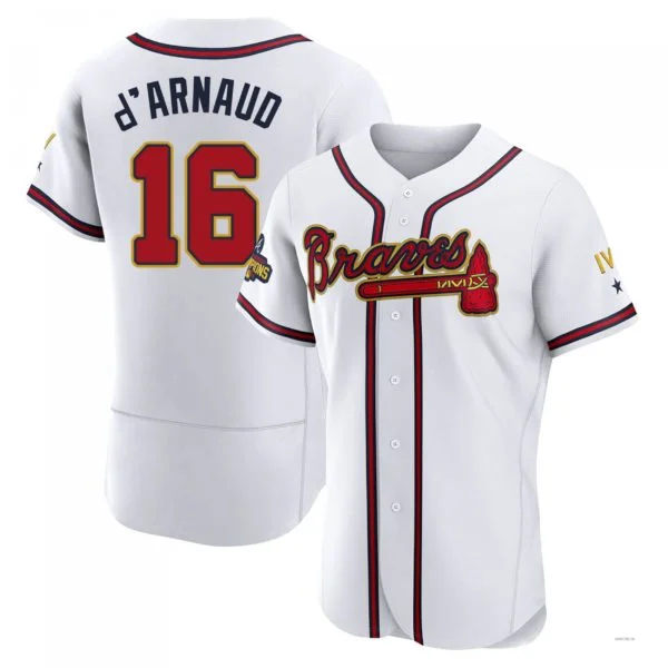 Atlanta Braves #16 Travis d¡¯Arnaud Gold White 2022 Program Jersey Stitches Baseball Jerseys