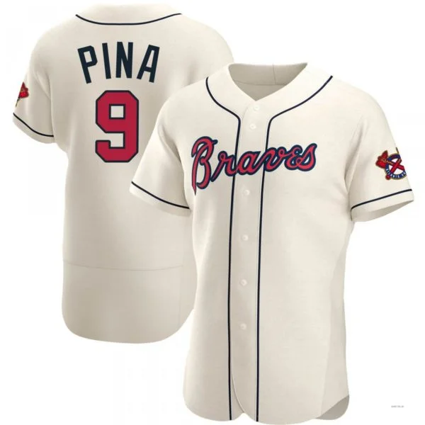 Atlanta Braves #9 Manny Pina Cream Alternate Jersey Stitches Baseball Jerseys