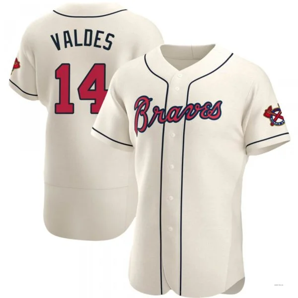 Atlanta Braves #14 Javier Valdes Cream Alternate Jersey Stitches Baseball Jerseys