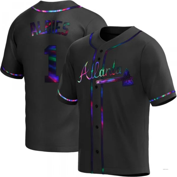 Atlanta Braves #1 Ozzie Albies Black Holographic Alternate Jersey Stitches Baseball Jerseys