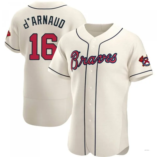 Atlanta Braves #16 Travis d¡¯Arnaud Cream Alternate Jersey Stitches Baseball Jerseys