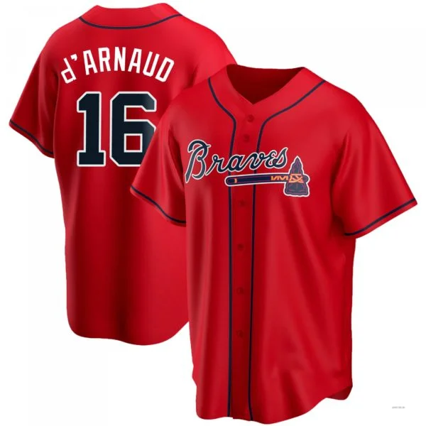 Atlanta Braves #16 Travis d¡¯Arnaud Red Alternate Jersey Stitches Baseball Jerseys