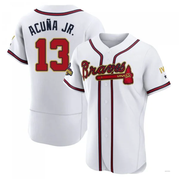 Atlanta Braves #13 Ronald Acuna Jr. Gold White 2022 Program Jersey Stitches Baseball Jerseys