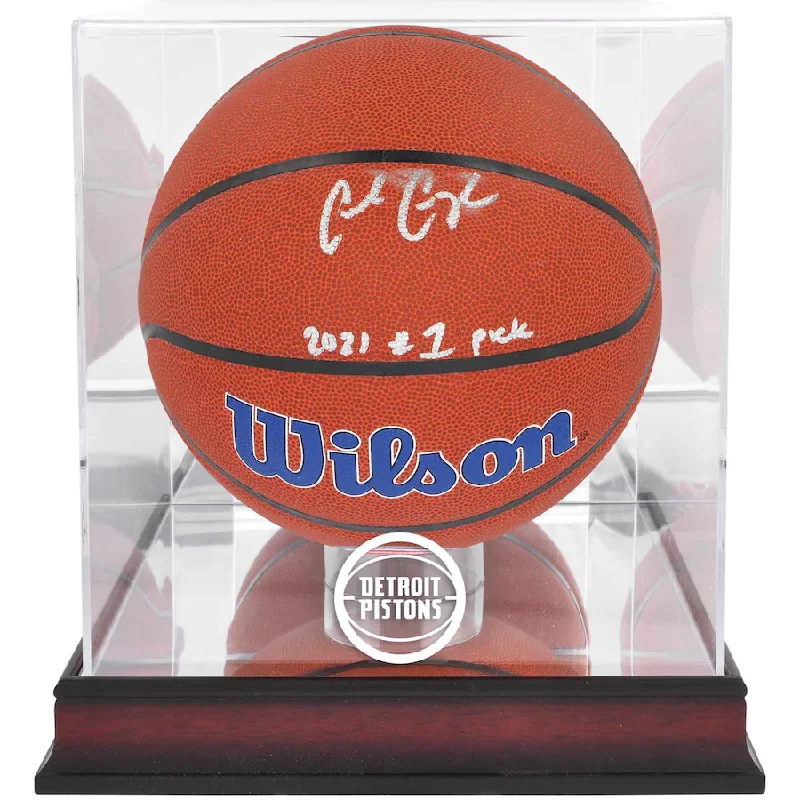 Cade Cunningham  Signed Detroit Pistons Wilson Team Logo Basketball with "2021 #1 Pick" Inscription & Mahogany Team Logo Display Case (Fanatics)