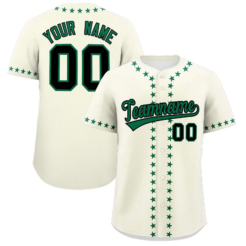 Custom Cream Kelly Green Star Ribbing Authentic Baseball Jersey