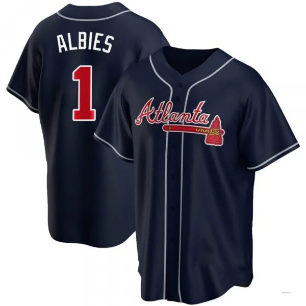 Atlanta Braves #1 Ozzie Albies Navy Alternate Jersey Stitches Baseball Jerseys