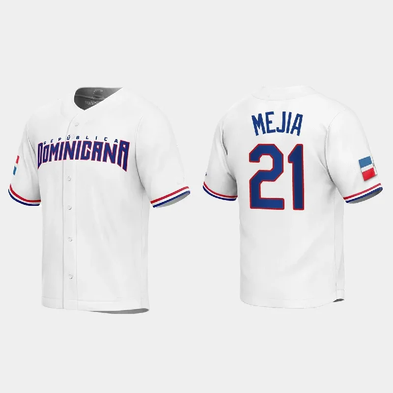 #21 FRANCISCO MEJIA DOMINICAN REPUBLIC BASEBALL 2023 WORLD BASEBALL CLASSIC REPLICA JERSEY ¨C WHITE Stitches Baseball Jerseys