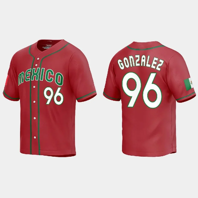 #96 FELIPE GONZALEZ MEXICO BASEBALL 2023 WORLD BASEBALL CLASSIC REPLICA JERSEY ¨C RED Stitches Baseball Jerseys