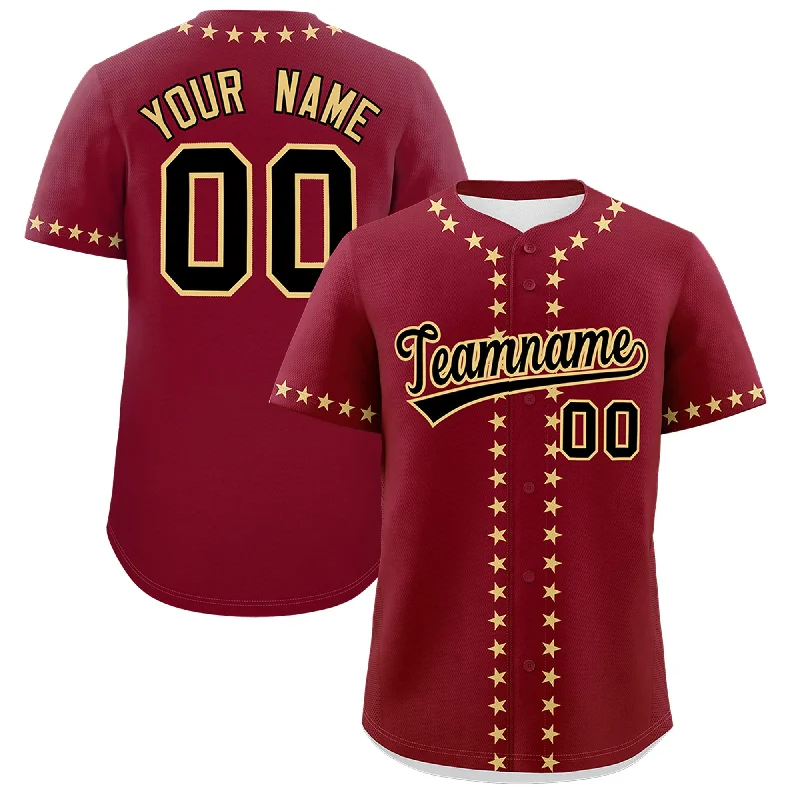 Custom Crimson Khaki Star Ribbing Authentic Baseball Jersey