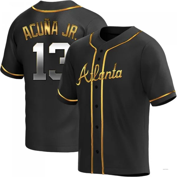 Atlanta Braves #13 Ronald Acuna Jr. Black Golden Alternate Jersey Stitches Baseball Jerseys