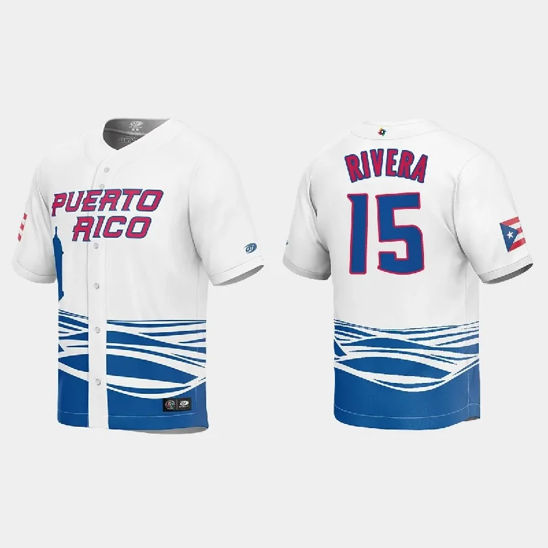 #15 EMMANUEL RIVERA PUERTO RICO BASEBALL 2023 WORLD BASEBALL CLASSIC JERSEY ¨C WHITE Stitches Baseball Jerseys