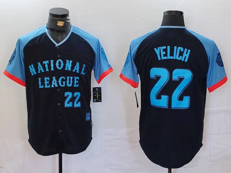 Milwaukee Brewers #22 Christian Yelich Number Navy 2024 All Star Limited Stitched Baseball Jerseys