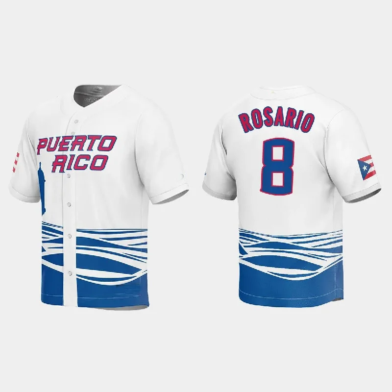 #8 EDDIE ROSARIO PUERTO RICO BASEBALL 2023 WORLD BASEBALL CLASSIC JERSEY ¨C WHITE Stitches Baseball Jerseys