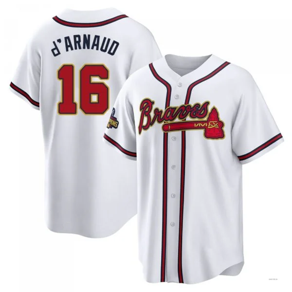 Atlanta Braves #16 Travis d¡¯Arnaud Gold White 2022 Program Jersey Stitches Baseball Jerseys