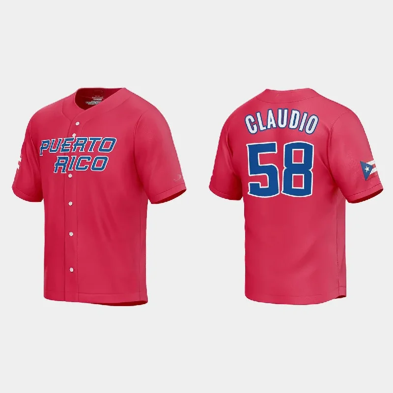 #58 ALEX CLAUDIO PUERTO RICO BASEBALL 2023 WORLD BASEBALL CLASSIC JERSEY ¨C RED Stitches Baseball Jerseys