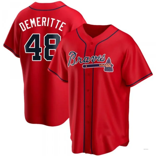 Atlanta Braves #48 Travis Demeritte Red Alternate Jersey Stitches Baseball Jerseys