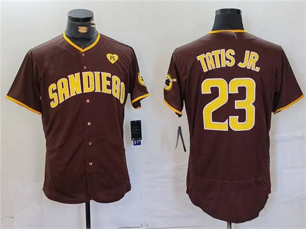 San Diego Padres #23 Fernando Tatis Jr. Brown With PS Patch Flex Base Stitched Baseball Jersey