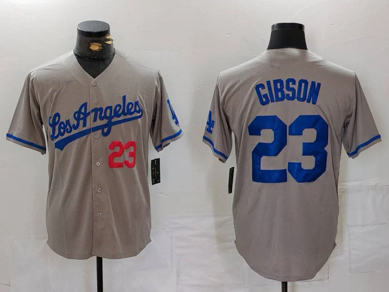 Los Angeles Dodgers #23 Kirk Gibson Number Grey With los Cool Base Stitched Baseball Jersey