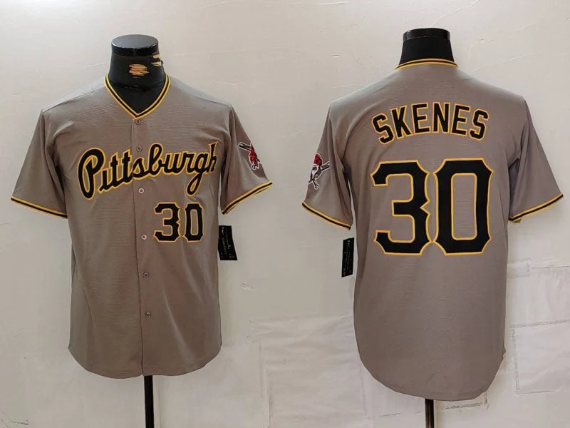 Pittsburgh Pirates #30 Paul Skenes Number Grey Stitched Baseball Jersey