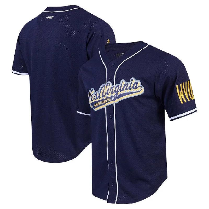 W.Virginia Mountaineers Pro Standard Mesh Full-Button Replica Baseball Jersey - Navy American College Jerseys