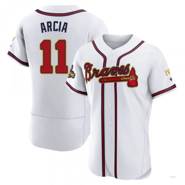 Atlanta Braves #11 Orlando Arcia Gold White 2022 Program Jersey Stitches Baseball Jerseys