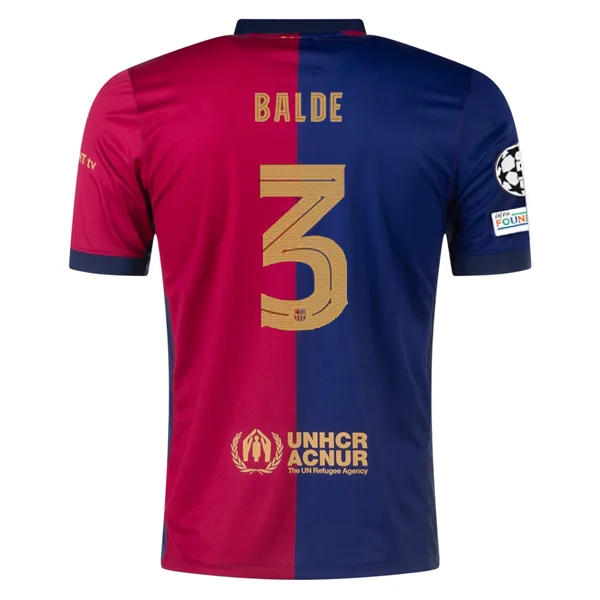 Nike Barcelona Alejandro Balde Home Jersey w/ Champions League Patches 24/25 (Deep Royal/Noble Red/Club Gold)