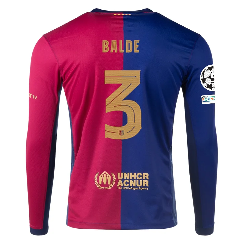 Nike Barcelona Alejandro Balde Home Long Sleeve Jersey w/ Champions League Patches 24/25 (Royal/Nobel Red/Club Gold)