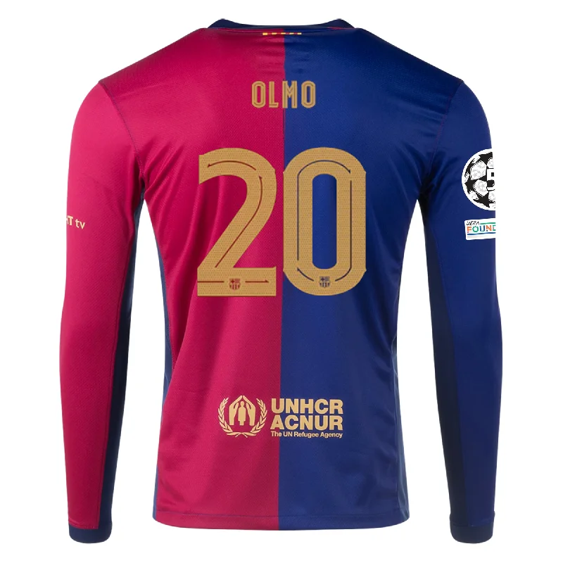 Nike Barcelona Dani Olmo Home Long Sleeve Jersey w/ Champions League Patches 24/25 (Royal/Nobel Red/Club Gold)