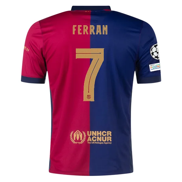 Nike Barcelona Ferran Torres Home Jersey w/ Champions League Patches 24/25 (Deep Royal/Noble Red/Club Gold)