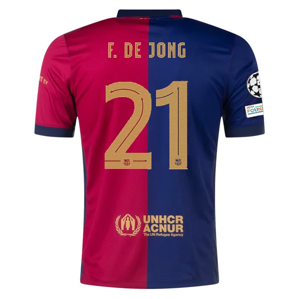 Nike Barcelona Frenkie De Jong Home Jersey w/ Champions League Patches 24/25 (Deep Royal/Noble Red/Club Gold)