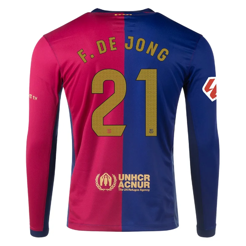 Nike Barcelona Frenkie De Jong Home Long Sleeve Jersey w/ La Liga Patch 24/25 (Royal/Nobel Red/Club Gold)