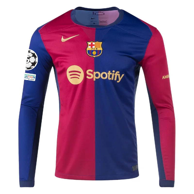 Nike Barcelona Home Long Sleeve Jersey w/ Champions League Patches 24/25 (Royal/Nobel Red/Club Gold)