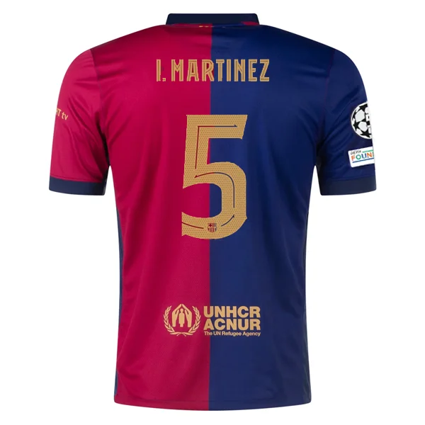 Nike Barcelona Iñigo Martínez Home Jersey w/ Champions League Patches 24/25 (Deep Royal/Noble Red/Club Gold)