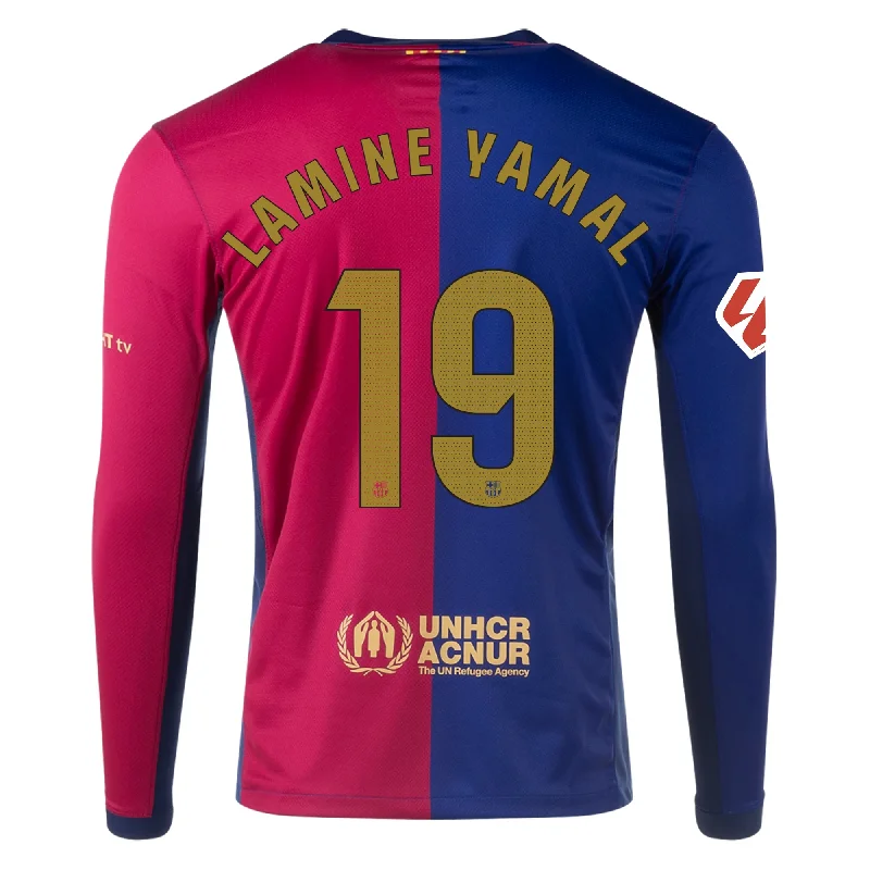 Nike Barcelona Lamine Yamal Home Long Sleeve Jersey w/ La Liga Patch 24/25 (Royal/Nobel Red/Club Gold)