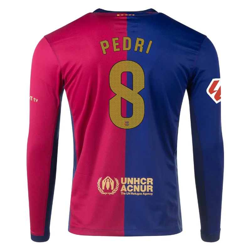 Nike Barcelona Pedri Home Long Sleeve Jersey w/ La Liga Patch 24/25 (Royal/Nobel Red/Club Gold)