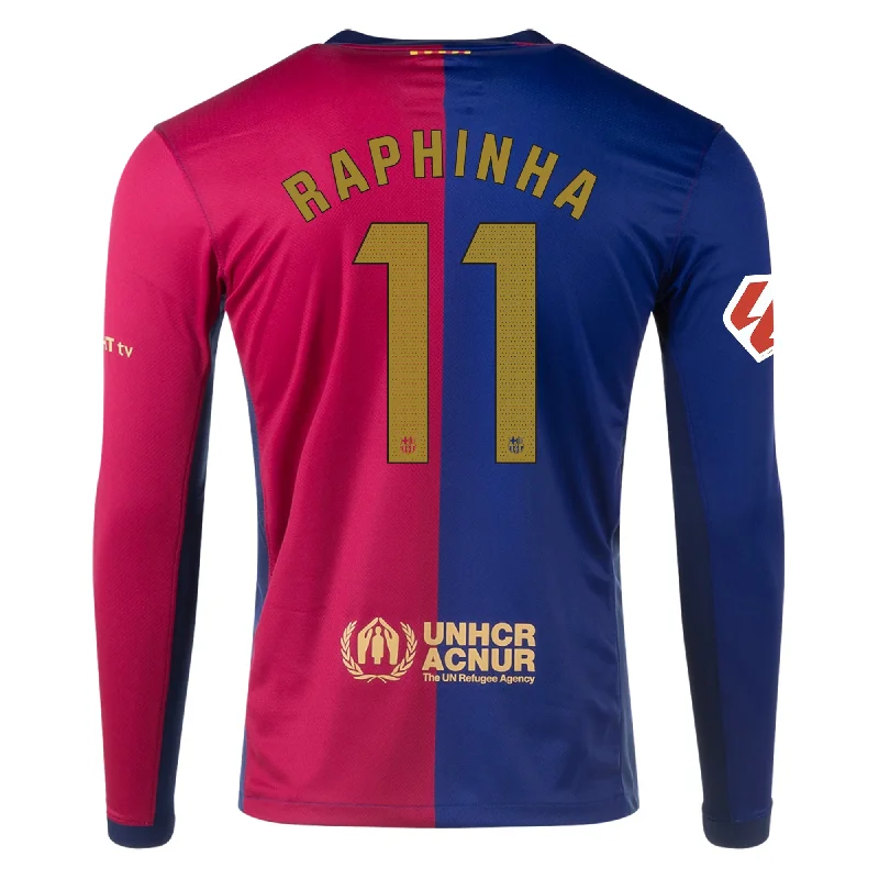 Nike Barcelona Raphina Home Long Sleeve Jersey w/ La Liga Patch 24/25 (Royal/Nobel Red/Club Gold)