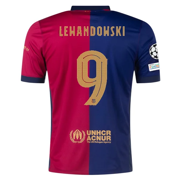 Nike Barcelona Robert Lewandowski Home Jersey w/ Champions League Patches 24/25 (Deep Royal/Noble Red/Club Gold)